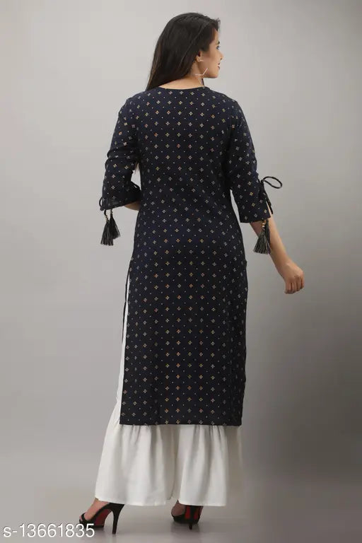 White and colorful printed cotton slub kurta rayon sharara set, three-quarter sleeves, Indian ethnic wear for women