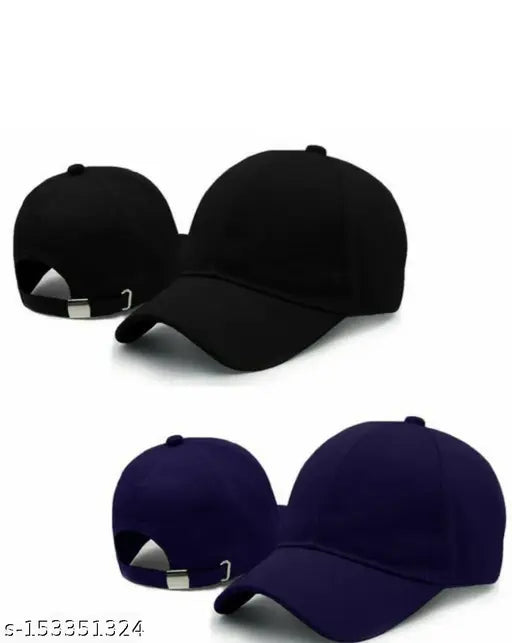 Trendy cotton baseball caps in solid colors for both kids and adults, pack of 2 from India