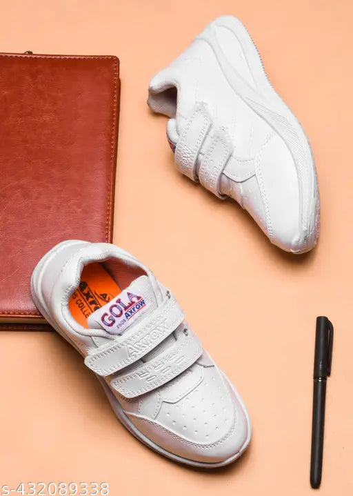 Breathable synthetic leather school shoes for kids, Velcro fastening and no lacing, ideal for boys. Unisex design from India