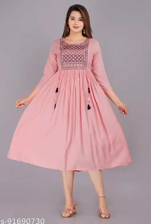 Rayon, embroidered Anarkali kurtis with palazzo combo in solid colors, designed for women in 2021, Indian origin