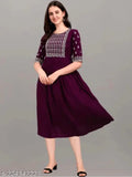 Rayon embroidered kurti, three-quarter sleeves, women's fashion, Indian handcrafted