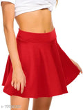 Red polyester stretch waist flared mini skater short skirt, perfect for women's fashion