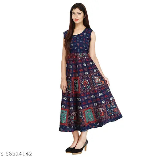 Sleeveless, printed cotton middi kurta, XL, 42in bust size, Indian handcrafted fashion
