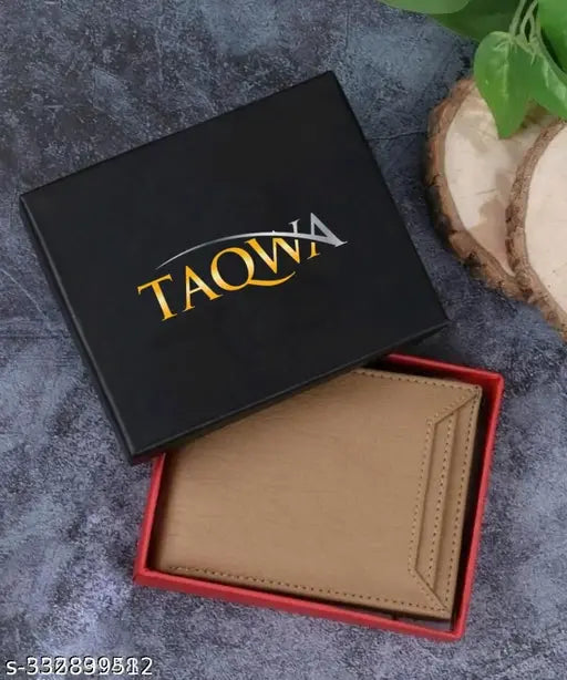 Men's beige PU leather wallet - regular size, 10 card slots, solid design, high-quality craftsmanship