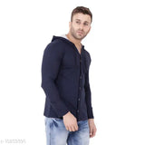 Blue cotton-blend long sleeves hood t-shirt on hanger
