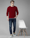 Maroon cotton blend men's t-shirt with long sleeves, plain design by GESPO
