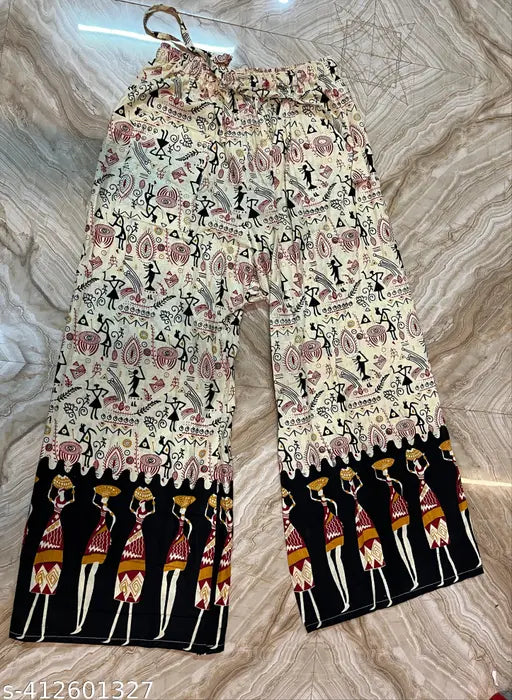 Cotton printed net trousers, trendy elegant women's fashion from India