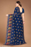 New Georgette zari work saree with blouse, Indian traditional attire in single size featuring hathi print
