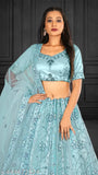 Sky Blue Embroidered Net Semi-Stitched Lehenga, Unstitched Blouse with Dupatta - Indian ethnic wear, women's partywear