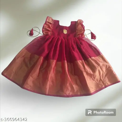 Solid colored frock for kids aged 1-5 years, Indian handcrafted children's wear