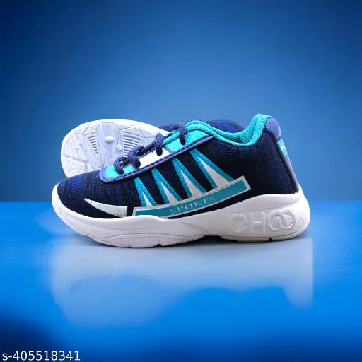 Blue jute mesh running shoes for kids, ideal for boys aged 2-14. Lace-up fastening, comfortable EVA sole