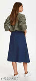 Navy Blue A-Line Midi Denim Woman Skirt - Lightweight & breathable, durable, home washable. Trendy denim maxi skirt for all body types and seasons. Available sizes: 26, 28, 30, 32, 34, 36, 38, 40, 42, 44, 46, Made in India