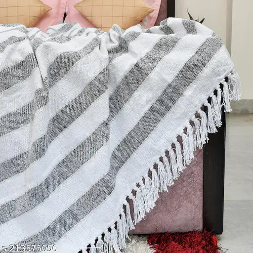 Multi-colored breathable soft cotton throw, 100% cotton, striped pattern, 50 x 60 inch with tassels - perfect for sofa, bed or couch, lightweight and easy to carry