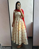 Red heart hand-block print kurti gown in cotton fabric with digital print dupatta, India origin