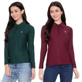White polyester women's/girls zip slim-fit full sleeves t-shirt pack of 2, printed design