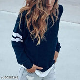 Solid blue long sleeve cotton blend t-shirt for women, casual and comfortable