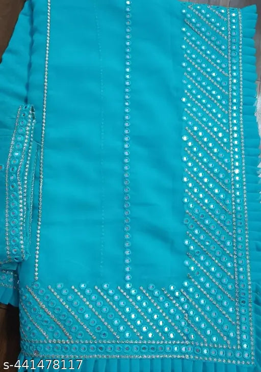 Exquisite 9mm Sequence & Zari Work Georgette Pallu Sari with Boluse, contemporary Indian ethnic couture