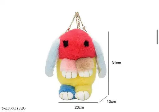 Multicolor synthetic rabbit sling bag for girls, soft handbag with removable strap and one compartment, suitable for casual outings, made in India