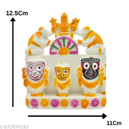 Marble sculpture of Lord Jagannath, Balaram, and Subhadra for spiritual home decor - intricate handcrafted idol set (11 cm L x 12.5 cm H)