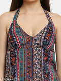 Inaaya crepe nightsuit set, printed net design for women's XL & XXXL sizes, sleeveless spaghetti top and short bottom