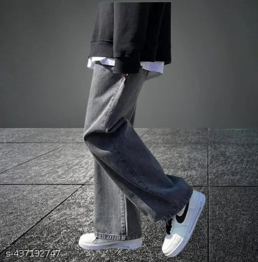 Light grey cotton baggy, solid pattern denim jeans for women, size 28/waist 29in, length 38in, hip 35in (India origin)