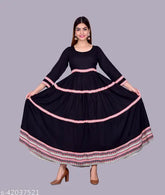 Women's black rayon kurti with three-quarter sleeves, solid design. Size S (Bust 36in, Length 48in), perfect for a classy, comfortable look. Made in India