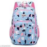 Lightweight canvas school backpack for women & girls, printed with four compartments, zipper closures, side water bottle pocket, free size (L28cm x W12cm), India origin