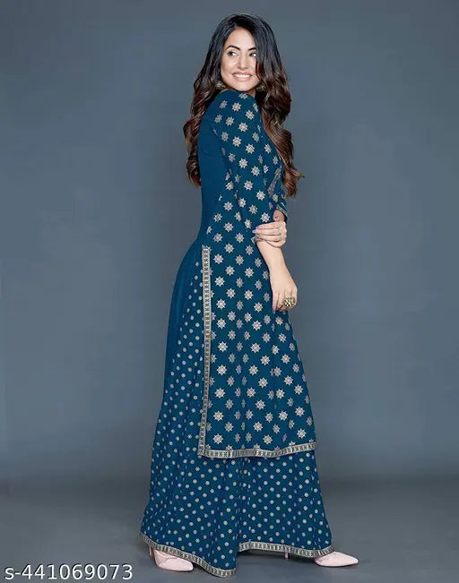 Rayon printed combo kurti with three-quarter sleeves, trendy fashionable Indian clothing for women