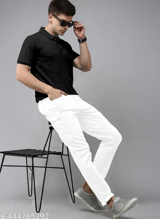 Black cotton polo T-shirt, men's formalwear with short sleeves, suitable for casual or sporty occasions