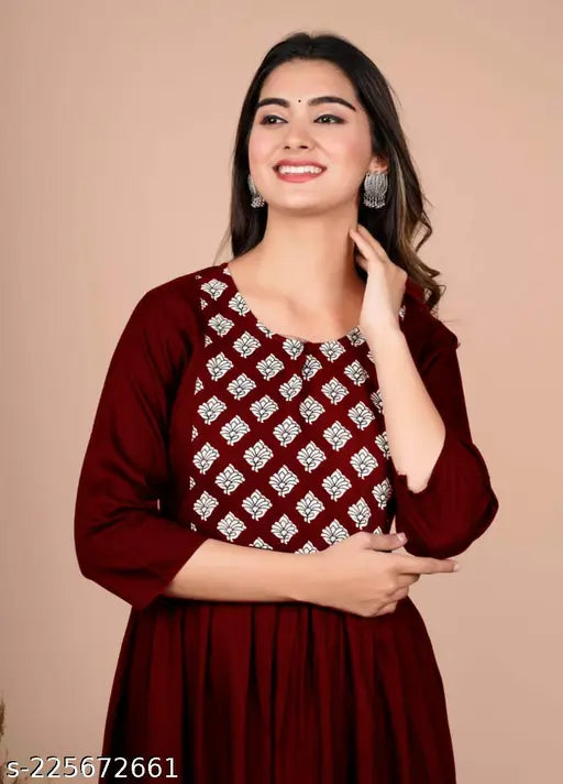 Solid dischage printed rayon mahrom anarkali gown with pant set, three-quarter sleeves - perfect for women's party wear in India