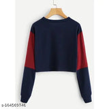 Chic colorblocked cotton crop top, long sleeves. Elevate casual wardrobe