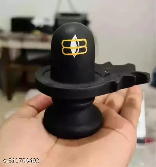 Hand-painted black poly resin ArtofDot Shivling & Nandi idols, intricately detailed with tilak markings