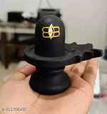 Hand-painted black poly resin ArtofDot Shivling & Nandi idols, intricately detailed with tilak markings