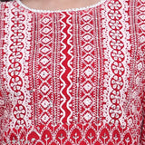 Red Georgette embroidered Women's Kurta with Palazzos - Indian fashion, three-quarter sleeves, printed net design