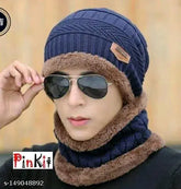 NavyBlue textured unisex winter knit beanie cap, KANEEKSHI brand, one size, pack of 1 from India