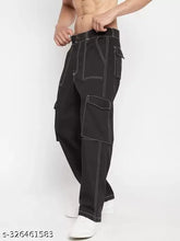 Solid denim baggy jeans for men, high rise, skinny fit, trending cargo style. Comfortable cotton-stretch, light wash with distressed detailing. Made in India, size options: 26, 28, 30