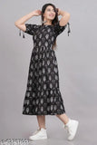 Black cotton Anarkali kurtis with printed combo, short sleeves for women's fashion, India origin