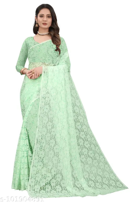 Silk net saree with woven design, ideal for free size, Indian party and casual wear