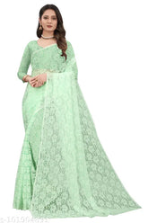 Silk net saree with woven design, ideal for free size, Indian party and casual wear