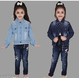 Denim kids Moti jackets in light and dark, solid pattern for ages 5-10 years