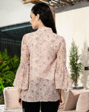 Georgette three-quarter sleeve printed summer top combo set, women's long and plazo set on lowest price in India