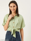 Rayon batwing solid crop shirt, short sleeves, XS size (32in bust, 18in length)