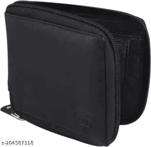 Black faux leather round chain wallet, 3 card slots, 2 currency compartments, secret pockets, coin pocket for men, women, girls