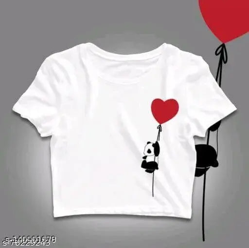 Cotton blend short-sleeve printed net Stylish Sensational Women's T-shirt from India