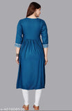 Rayon embroidered kurti, single-tone Anarkali style with three-quarter sleeves, Indian fashion on mannequin (S: Bust 36in, M: Bust 38in)