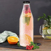 Clear transparent 1000ml glass bottle with air-tight black lid - leak proof, ideal for fridge storage