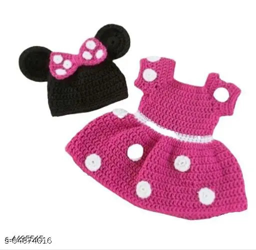 Knitted wool comfy baby dress, self-design net pattern, short sleeves for 0-3 months