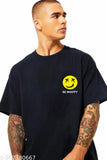 Oversized black cotton Happy Joker T-shirt for men, 100% cotton blend, three-quarter sleeves