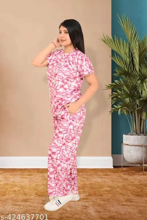 Synthetic abstract print coord set with pockets, digital print top & trouser, FLIMSY Feel Good style