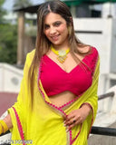 Multicolor georgette saree with bangalore silk blouse, free size, Indian handcrafted lace border